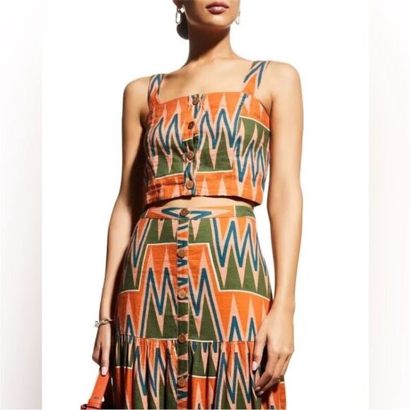 NWT Veronica Beard Tiffany Cropped Top in Tribal Print Linen Blend Tank Womens L - Picture 10 of 16